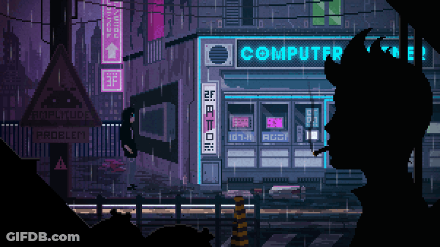 Cyber City Raining Pixel Art GIF