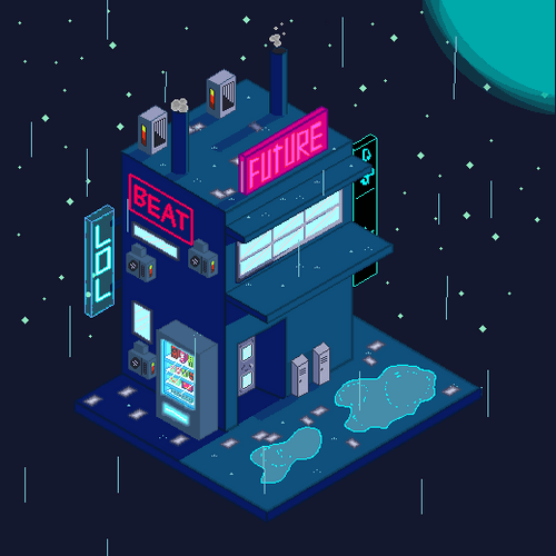Cyber Floating Building Pixel GIF