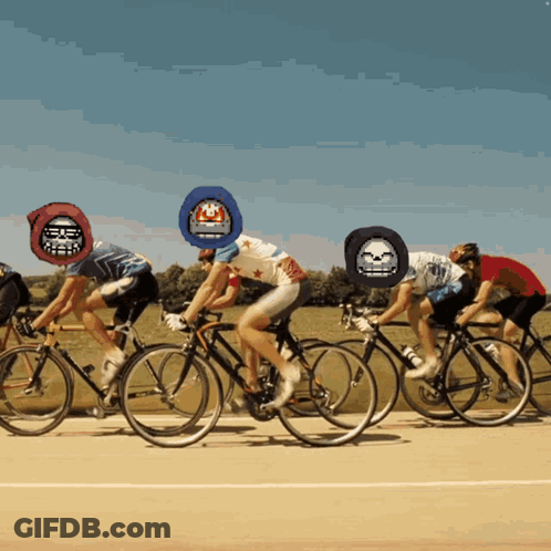 Cyclists With Smiley Face On Head GIF