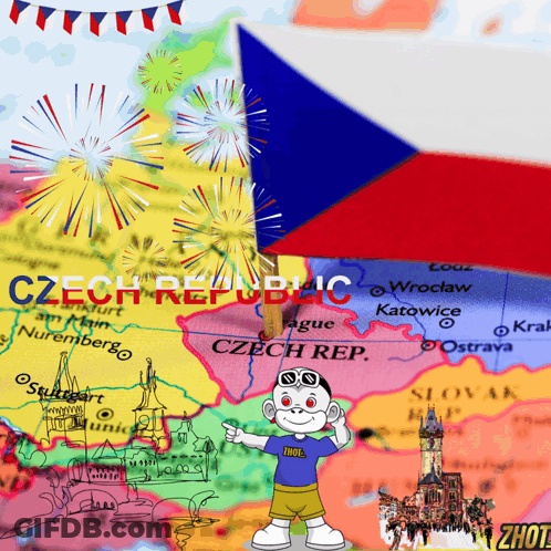 Czech Republic Map With Pointing Cartoon GIF