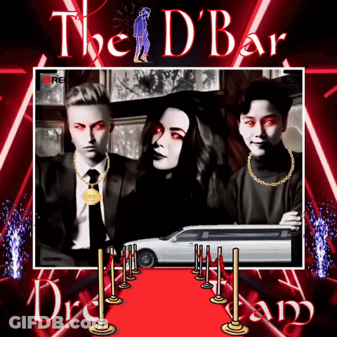 D' Bar Poster Woman And Two Men In Front Of Limousine GIF