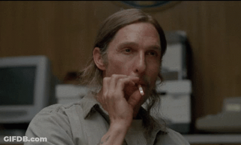 Daddario True Detective Matthew Mcconaugthey Smoking Cigarette GIF