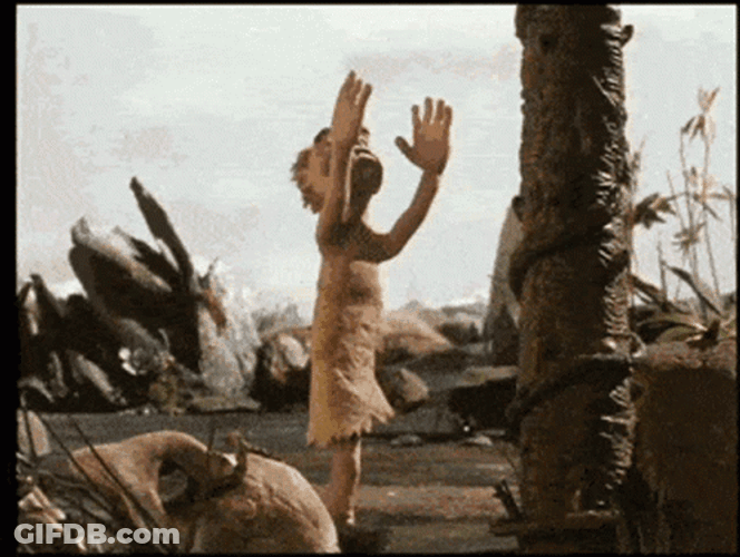Daddy Caveman Failed To Catch Baby Caveman GIF