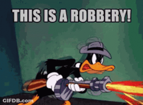 Daffy Duck Holding Gun Saying This Is A Robbery GIF