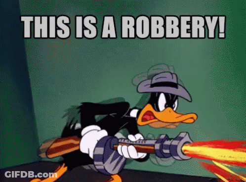 Daffy Duck Holding Gun Saying This Is A Robbery GIF