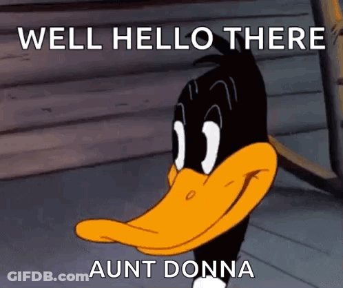 Daffy Duck Is Smiling And Says Well Hello There Aunt Donna GIF