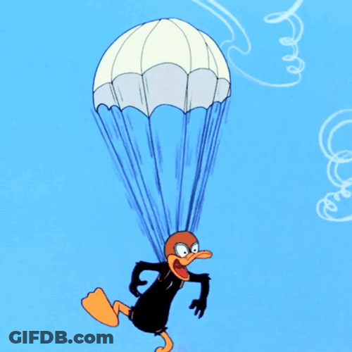 Daffy Flying Down With A Balloon Turned Anvil GIF