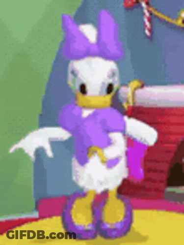 Daisy Duck From Mickey Mouse Clubhouse Is Wearing A Purple Top And Purple Shoes . GIF