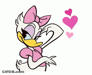 Daisy Duck From Mickey Mouse Is Making A Heart Shape With Her Arms . GIF