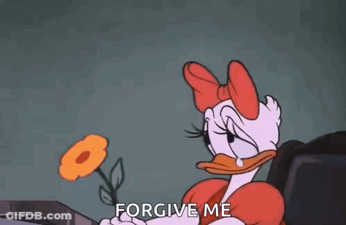 Daisy Duck Holding Flower Saying Forgive Me GIF