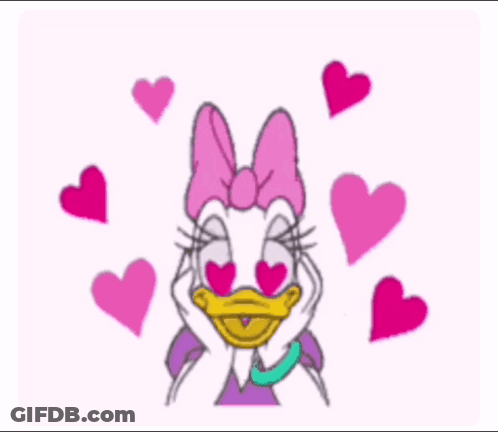 Daisy Duck Is Surrounded By Pink Hearts And Says I Love You GIF