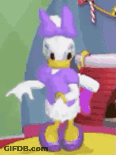Daisy Duck Is Wearing A Purple Dress And Purple Shoes And Dancing . GIF