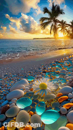 Daisy On Rocks At Beach Sunset GIF