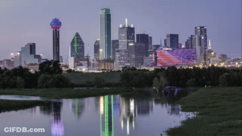 Dallas Skyline Reflected In Lake GIF