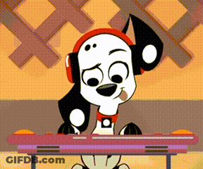Dalmatian Dog Wearing Headphones At Desk GIF