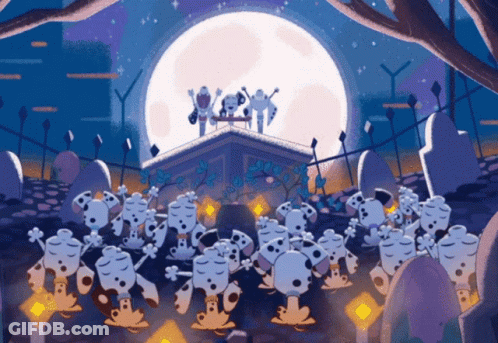 Dalmatian Dogs Dancing In Cemetery At Night GIF