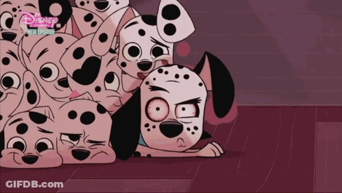 Dalmatian Dogs Laying On Floor With Disney Channel GIF