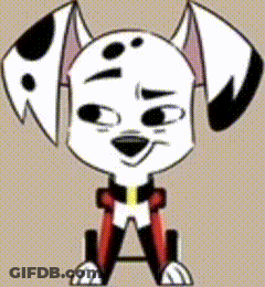 Dalmatian In Red And Black Outfit With Letter A GIF