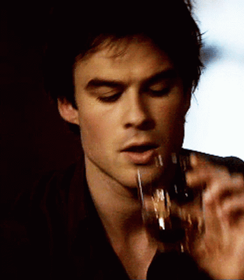 Damon Salvatore Drinking A Bourbon GIF