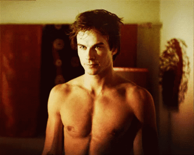 Damon Salvatore Sexy Shirtless Walk GIF