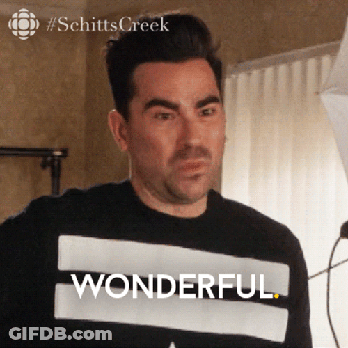 Dan Levy Saying Wonderful While Standing GIF
