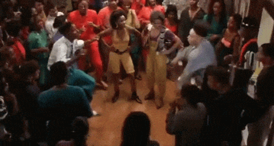 Dance Off Between Guys And Ladies At Party GIF