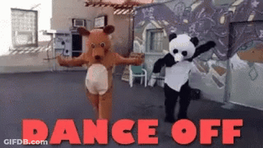Dance Off Involving Mascots GIF