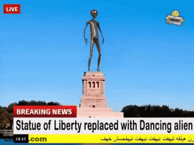 Dancing Alien Replaced Statue Of Liberty GIF