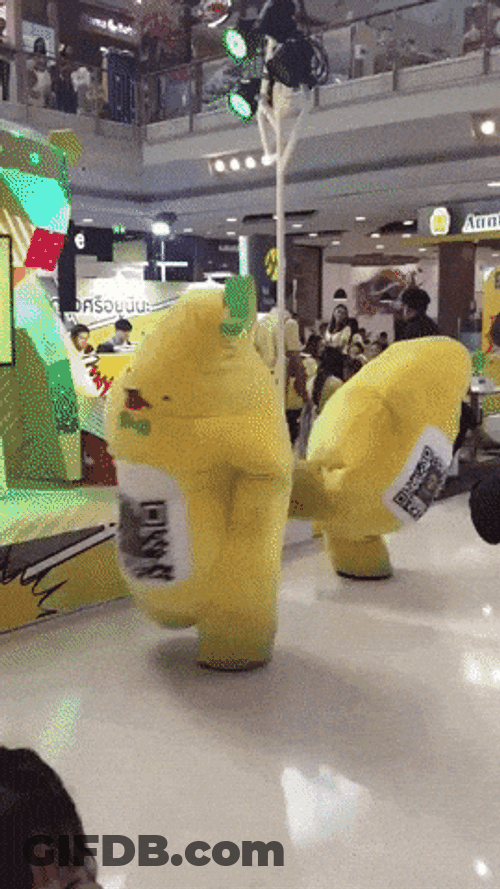 Dancing Banana Mascots At The Mall GIF