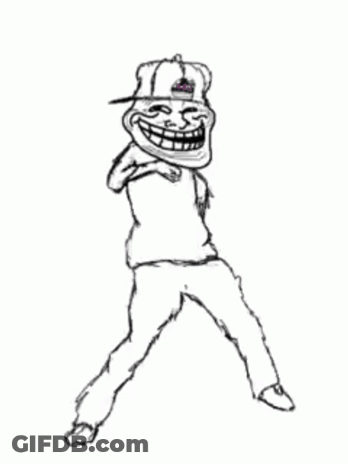 Dancing Cartoon With Troll Meme Face GIF