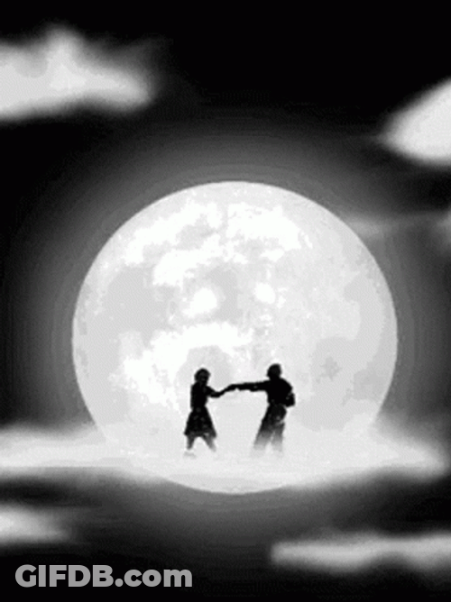 Dancing Couple Full Moon Silhouette GIF