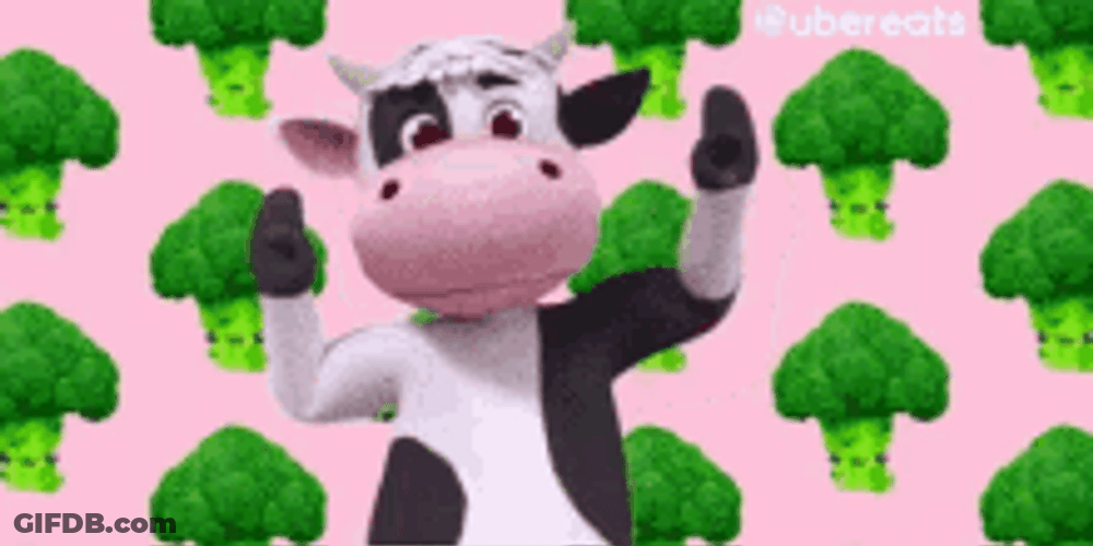 Dancing Cow And Broccoli Floating GIF