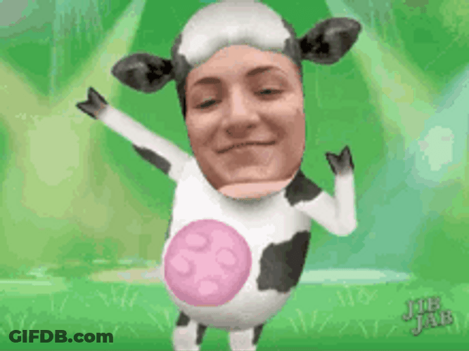 Dancing Cow With Human Face And Spotlights GIF