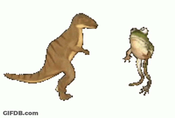 Dancing Dino And Green Frog GIF