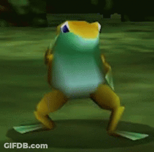 Dancing Frog With Yellow Legs And Blue Eye GIF