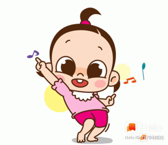 Dancing Girl Cartoon Music Notes Around GIF