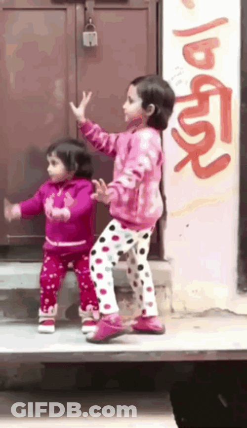 Dancing Girl Two Kids Outside The Door GIF