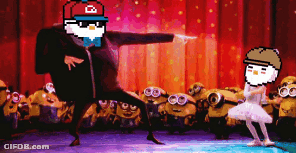 Dancing Gru And Margo With Cartoon Bird Heads GIF
