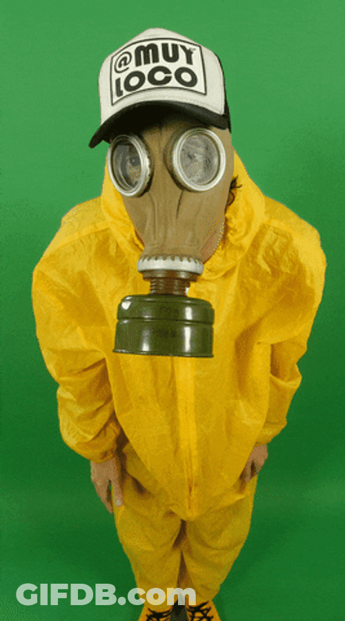 Dancing Guy Wearing Hazmat Suit And Gas Mask GIF