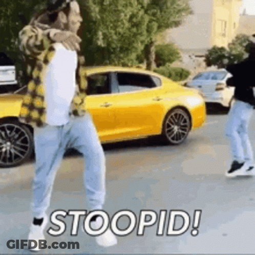 Dancing Man And Watcher By Yellow Car GIF
