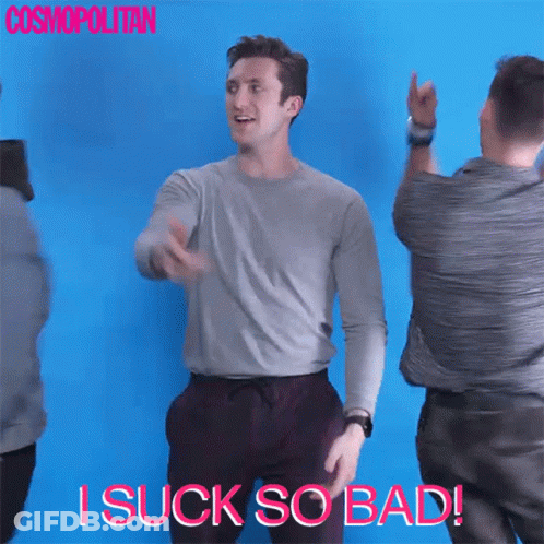 Dancing Man By Blue Wall Saying I Suck So Bad GIF