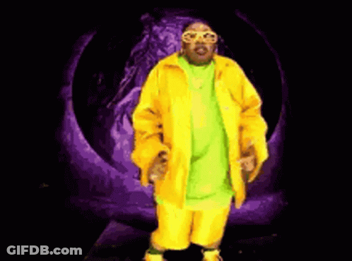 Dancing Man In Yellow Jacket Green Shirt Purple Tunnel GIF