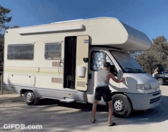 Dancing Man On Camper Trailer GIF