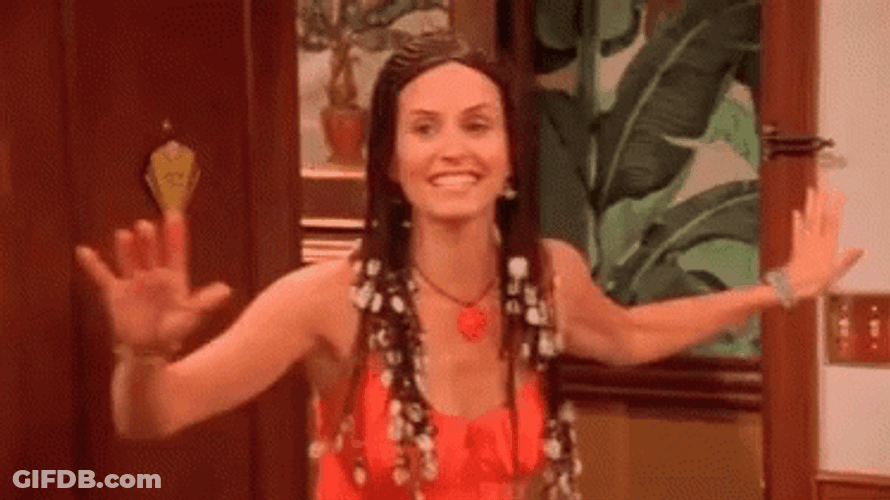 Dancing Monica Geller Jamaica Hair GIF