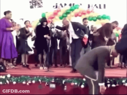 Dancing On Stage At Japan Hall With Balloons GIF