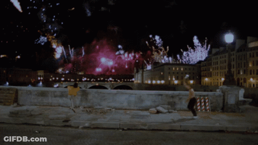 Dancing On The Bridge With Fireworks Bastille Day GIF