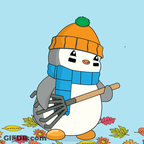 Dancing Penguin Falling Leaves GIF