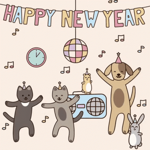 Dancing Pets Cute Happy New Year GIF