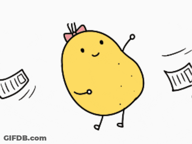 Dancing Potato Avoiding Papers GIF