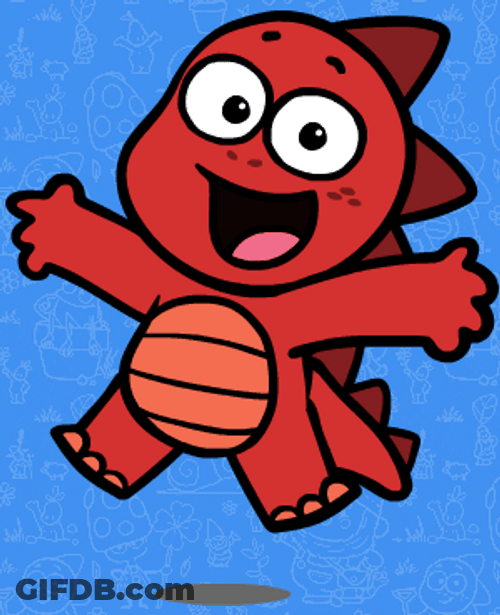 Dancing Red Dino Jumping Happily GIF